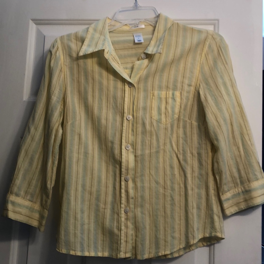 Yellow pin stripe button up top
